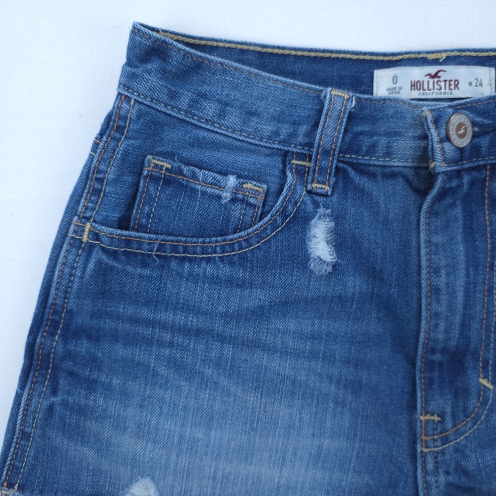 Hollister Women Denim Shorts Size 0 W24 Blue High Rise Distressed Frayed Hem - Picture 5 of 14